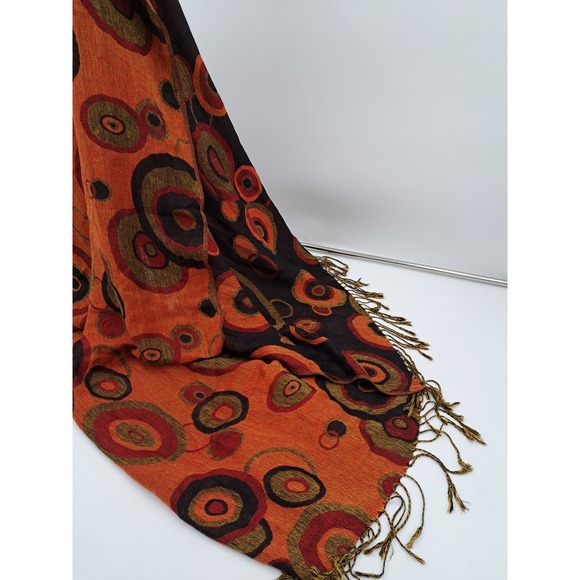 Pashmina Boho Circles Fringe Orange Black Reversible Scarf Shawl Headwrap Stole - Picture 9 of 10